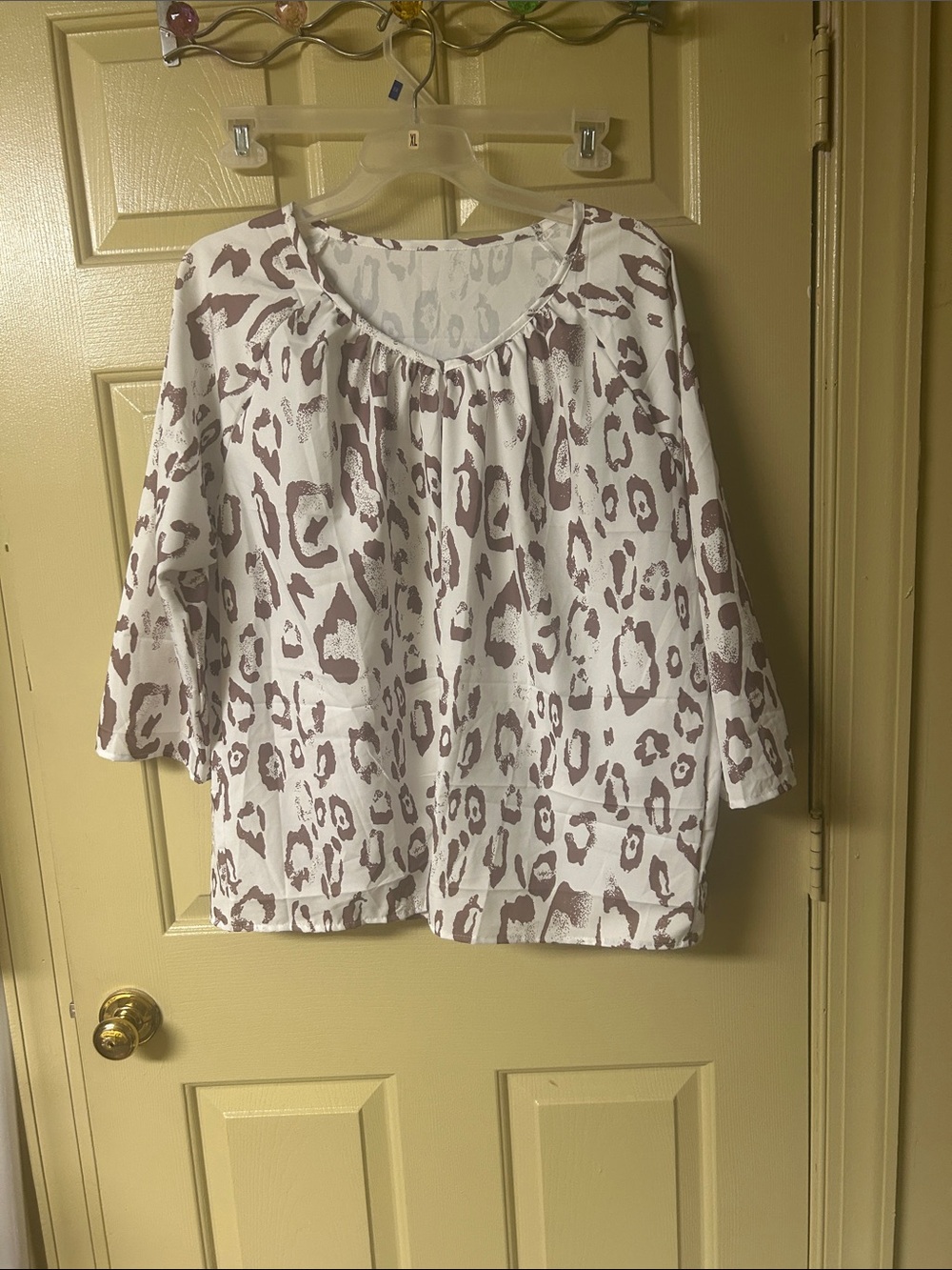 White & Taupe Leopard-Print Women’s Blouse